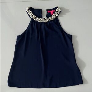 Lilly Pulitzer Navy Tank Top with Pearl Accents